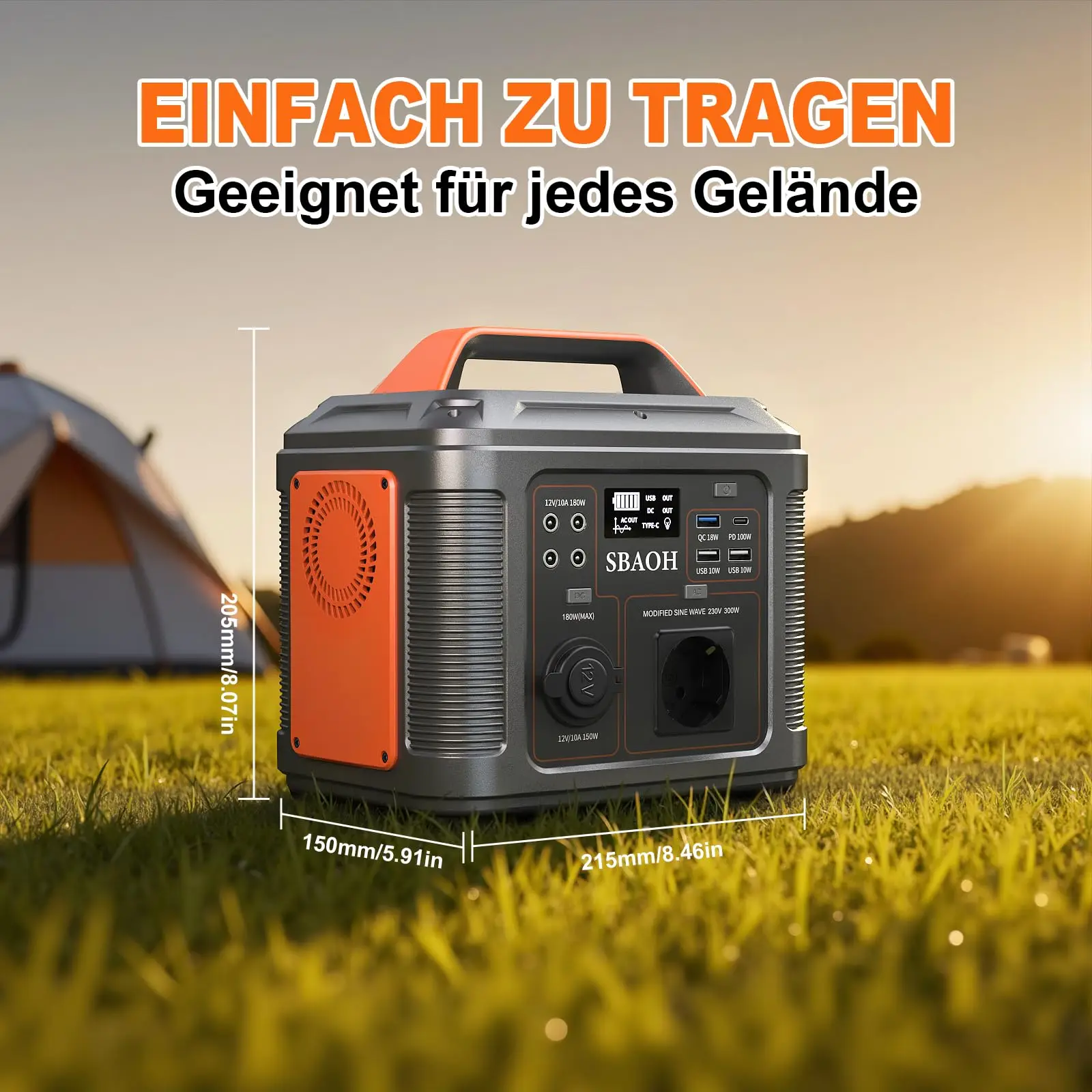 SBAOH 300W+60W Portable Power Station,296Wh 80000mAh Outdoor Solar