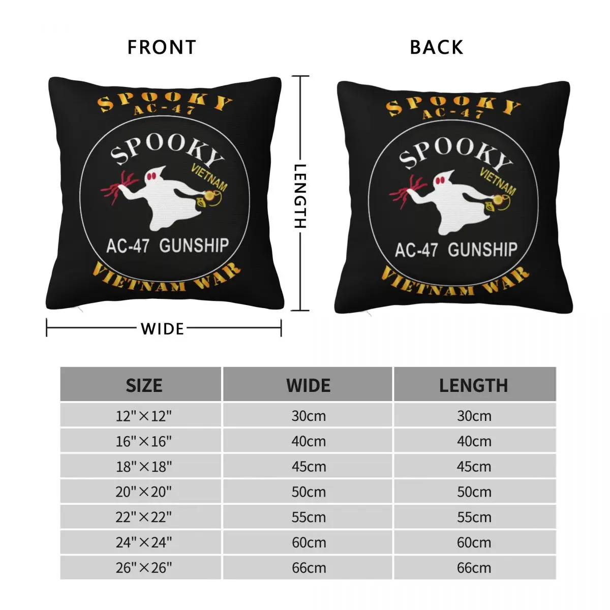 Spooky AC 47 Vietnam War W Txt Square Pillowcase Pillow Cover Cushion Decor Comfort Throw Pillow for Home Bedroom