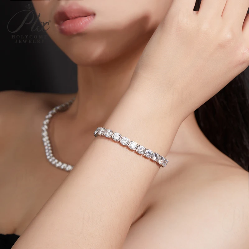 Holycome D VVS1 Moissanite Tennis Bracelet Original s925 Sterling Silver Plated 18k White Gold for Engagement Christmas Gifts