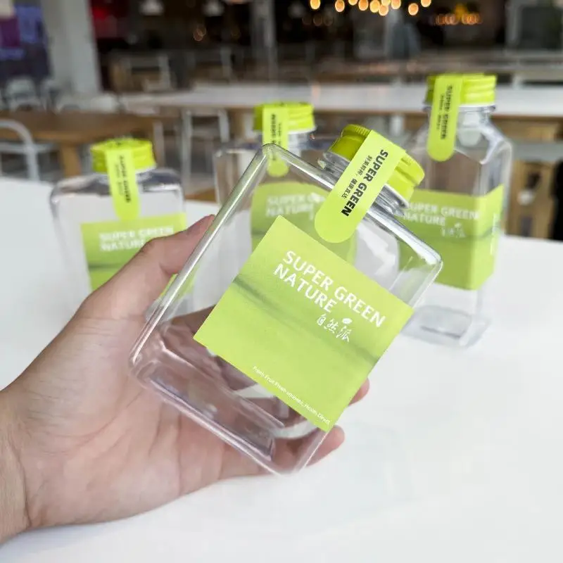 350/400/500ML Empty Plastic Drink Containers With Green Screw Caps For Freshly Squeezed Juice Liquor Food Packaging