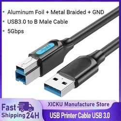 New XIKCU USB Printer Cable USB 3.0 Type A Male to B Male Cable for Canon Epson HP ZJiang Label Printer DAC USB Printer 0.5m- 3m