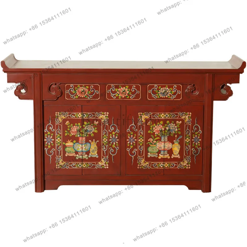 

PG new Chinese elm entrance antique shoe cabinet painted solid wood simple storage dining foyer decorative cabinet furniture