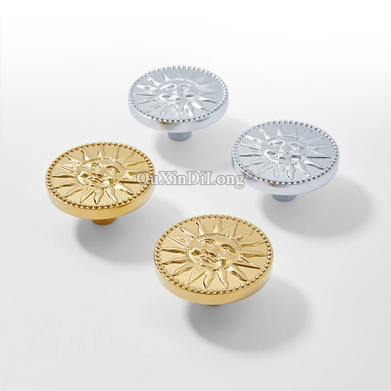 Stunning 4PCS Solid Brass Sun Design Furniture Pulls Handles Drawer Knobs Cupboard Wardrobe Kitchen TV Wine Cabinet Pulls Knobs