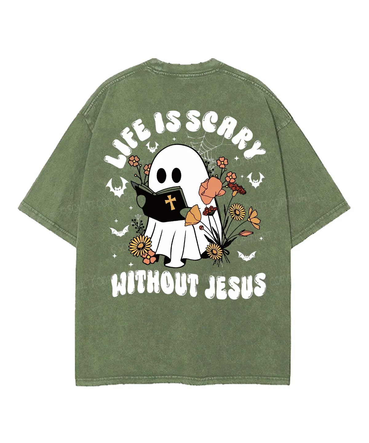 

Футболка унисекс с двусторонним принтом Life Is Scary, с эффектом потертости, христианская тематика – Soultt