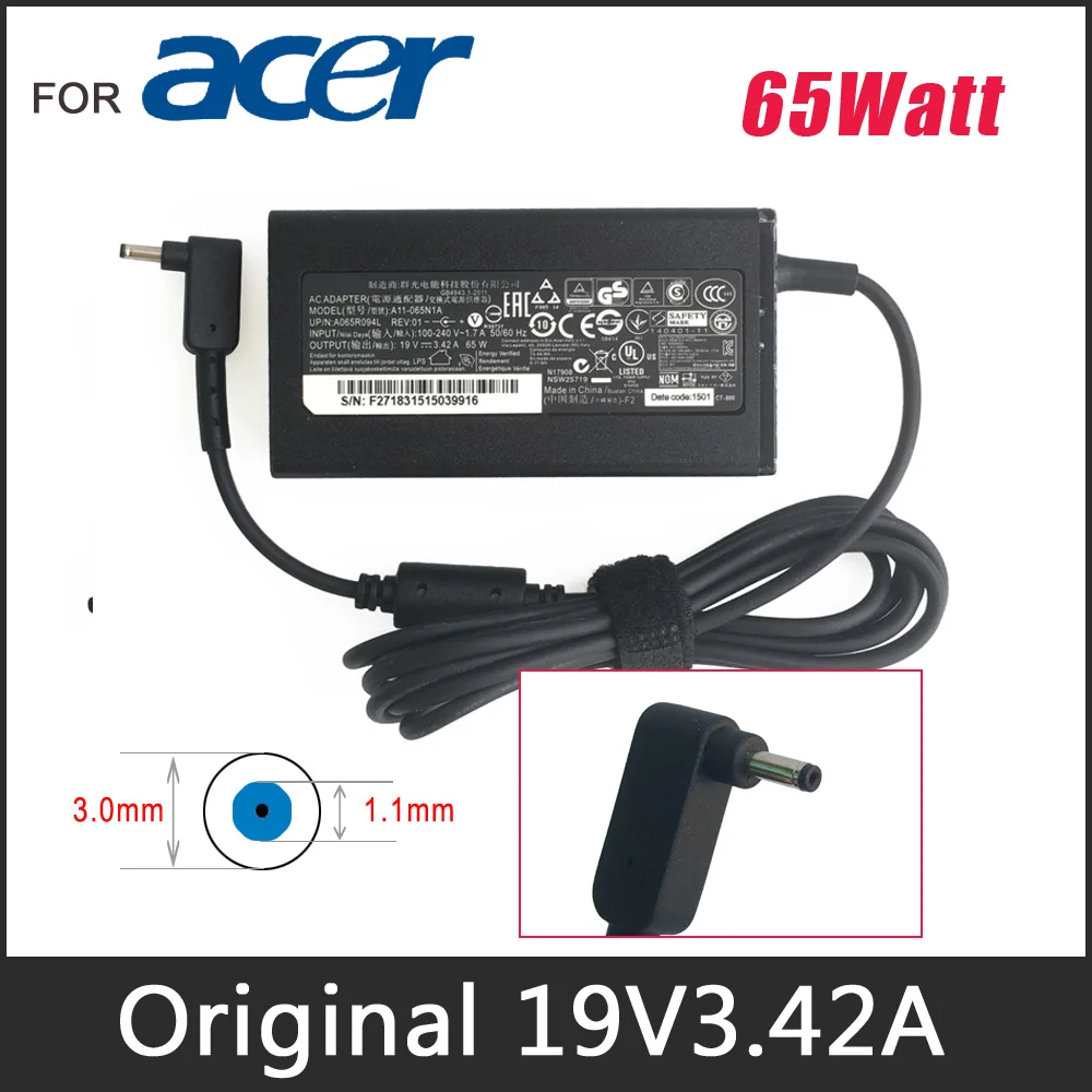 Genuine 19V 3.42A 65W Laptop Adapter Charger For Acer Chromebook CB3 CB5 11 13 14 15 R11 R13 C731 C738T CB3-532 CB3-431 Ac Power