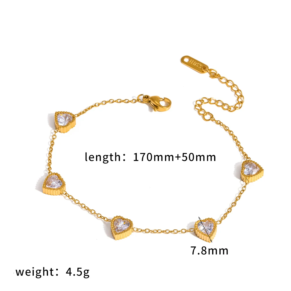 Damen Minimalistisches Herz-Zirkon-Armband 316L Edelstahl 18K Vergoldet Wasserdichtes Handgelenk-Kettenschmuck Geschenk – Detail 9