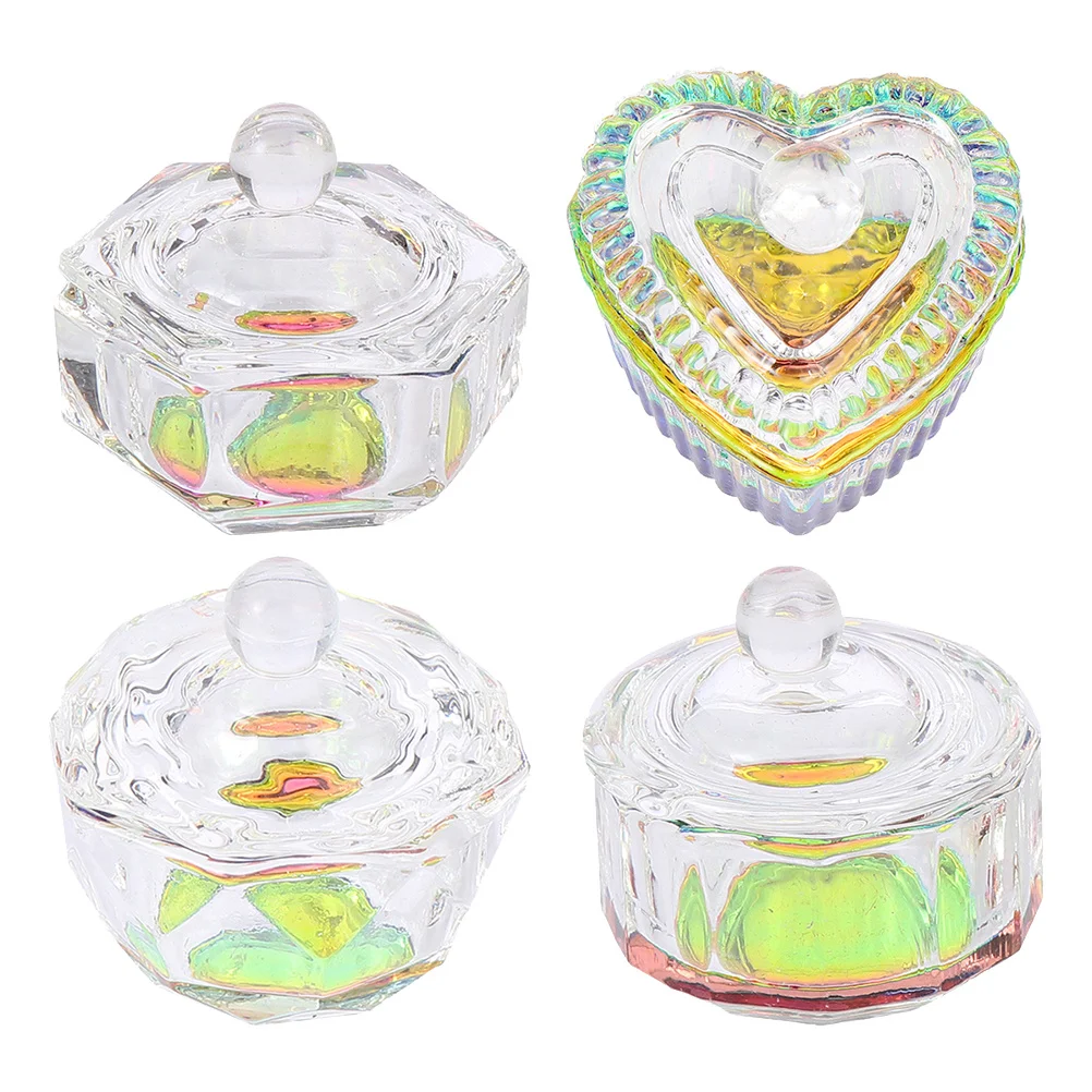 4Pcs Crystal Nail Art Cup Fashionable Elegant Noble Temperament Ideal for Professional Salon School Use Acrylic Liquid Powder