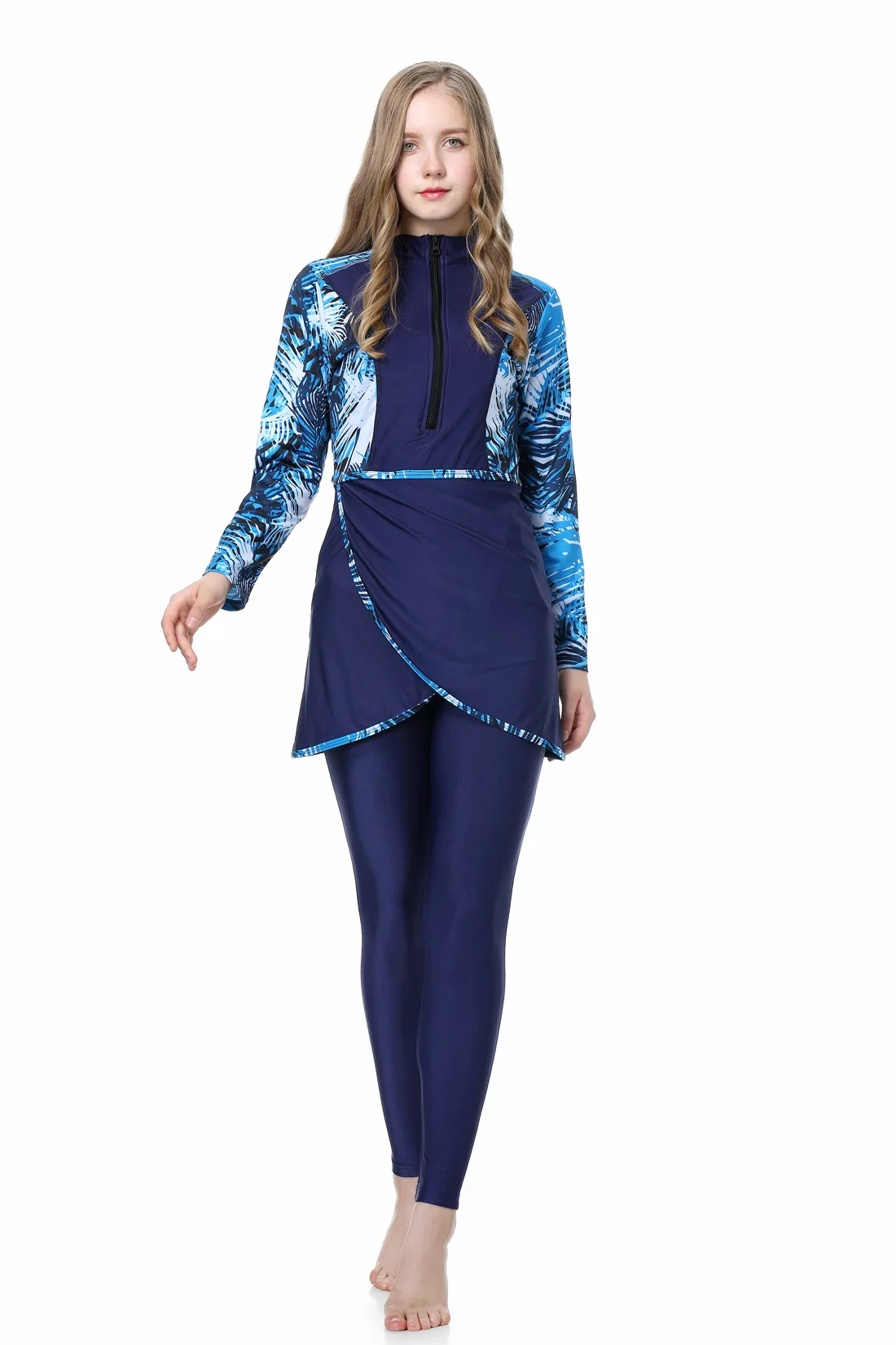 Donne musulmane Burkini costume da bagno modesto costumi da bagno islamico manica lunga copertura completa Hijab Flower Dress Top Cap Swim Pants