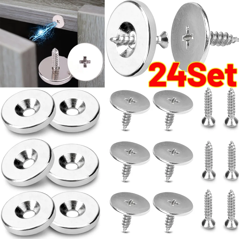 

24/1Set Magnet Cabinet Catches Small Round Metal Magnetic Hidden Closing Magnetic Wardrobe Door Catch Closer Furniture Hardware