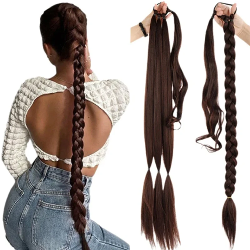 

Длинный плетеный хвост с эластичной резинкой для волос, 30-дюймовая коробка «сделай сам», плетение хвоста, синтетические косы, искусственный хвост для женщин