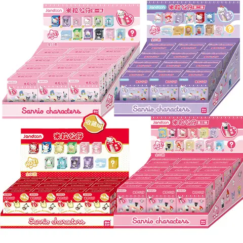 Toys Sanrio Kuromi Figure JANDOOM Sanrio Kuromi Hello Kitty Pochacco Cinnamoroll Melody Anime Figure Rice Grain Doll Peripheral Model Blind Box Toys Gifts