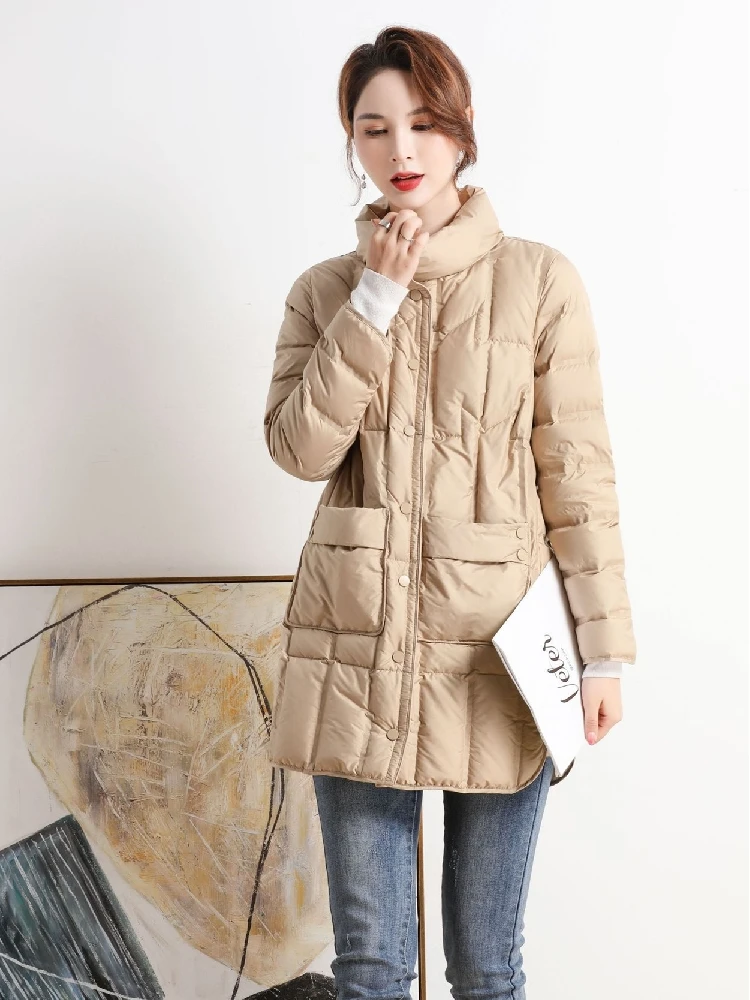 Top Grade Women Puffer Jacket 2023 New Winter Lightweight 90% White Duck Down Fashion Warm Casual Loose Female X-Long Parka