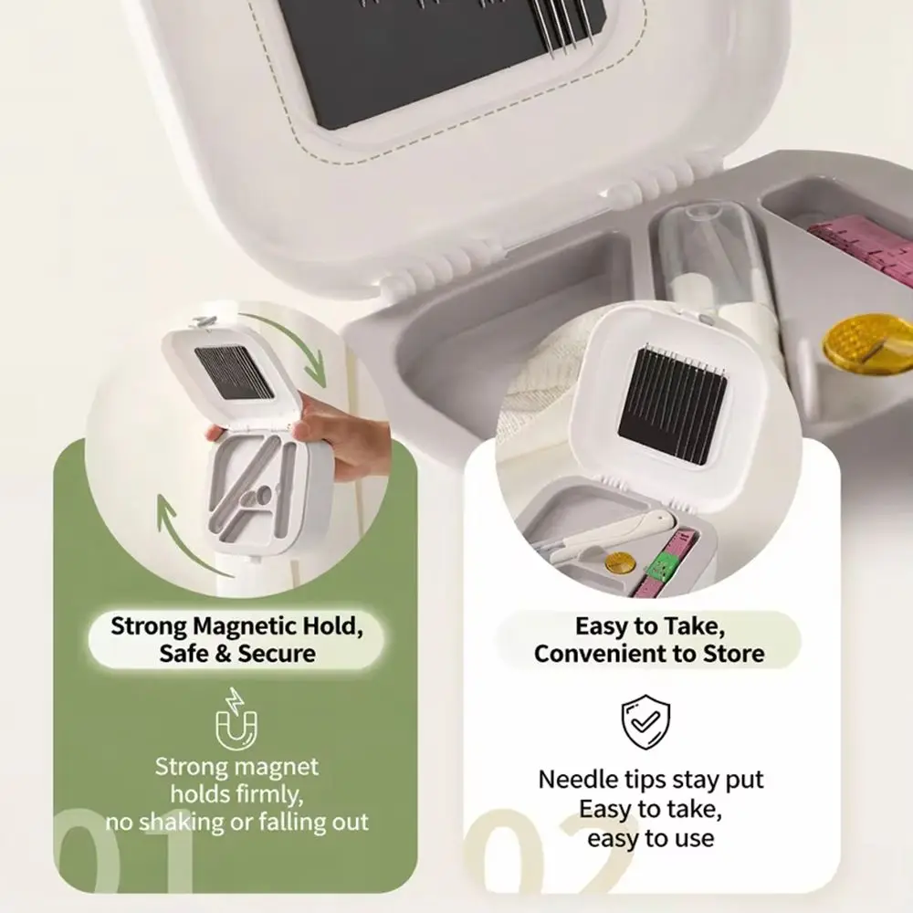Practical Portable Sewing Box Kit Magnetic 2-Layer Needle And Thread Box Measuring Tape Slotted Sewing Tools Travel