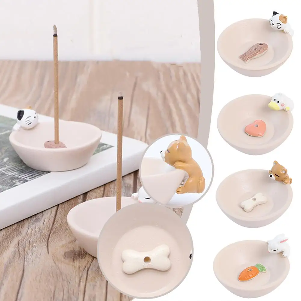 Resin Animal Incense Stick Burner Ash Catcher Rabbit Cat Dog Incense Holder Aromatherapy Plate For Home Decoration