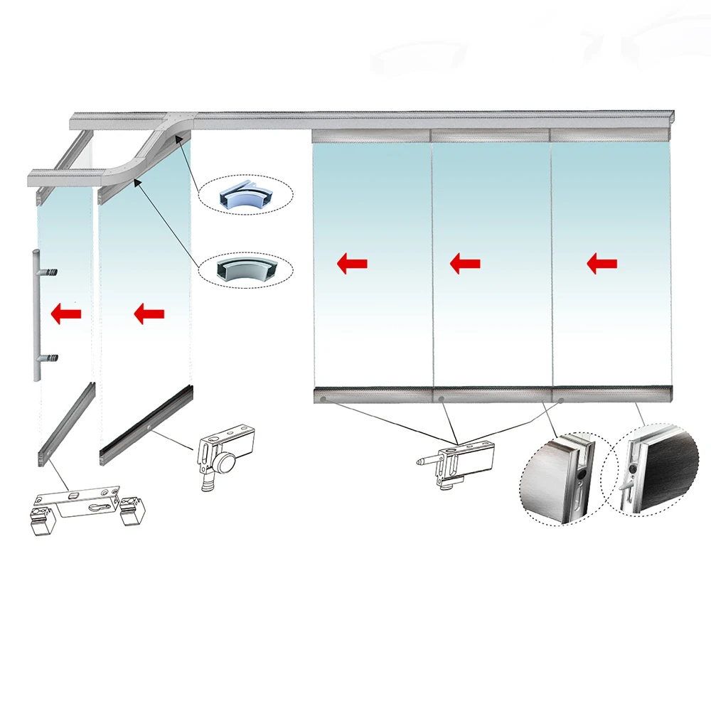 

H Type Frameless Movable Foldable Glass Partition Wall Interior Bifold Glass Sliding Folding Doors