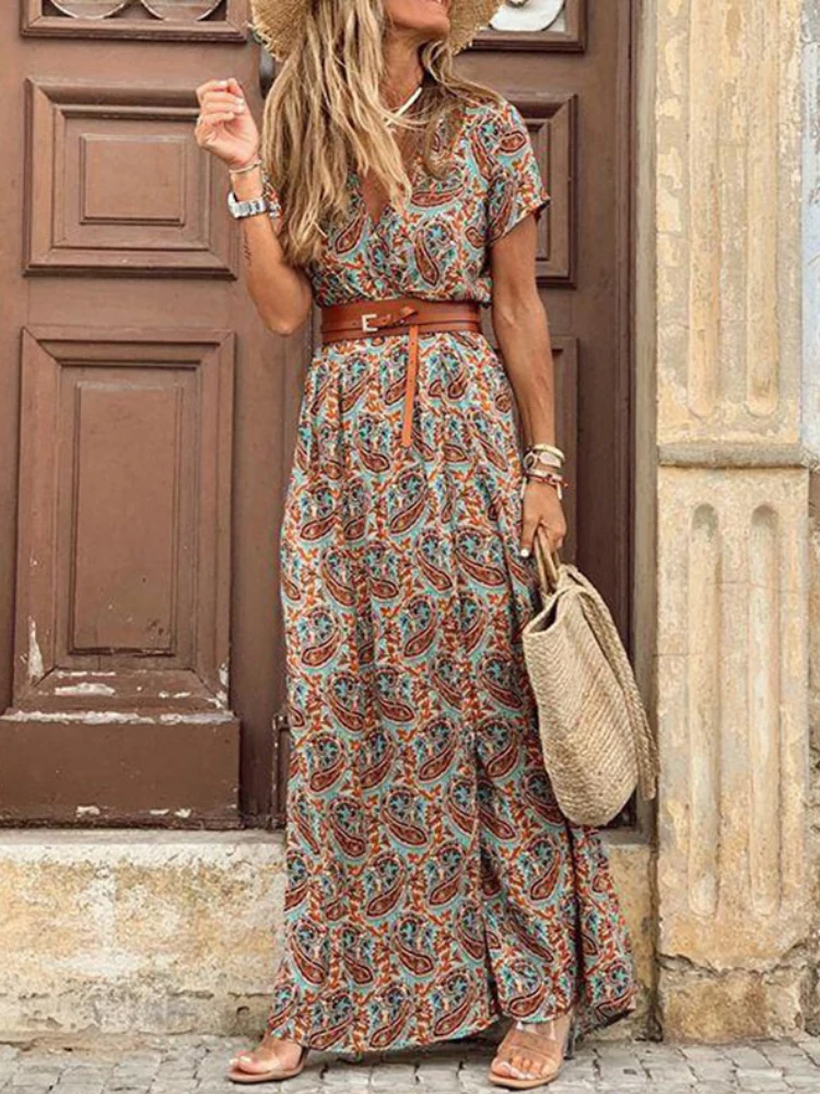 Summer Autumn Dresses Large Size Boho Long Sleeve Maxi Dress For Women Midi Elegant Female Beach Casual Bodycon Dress Sundress