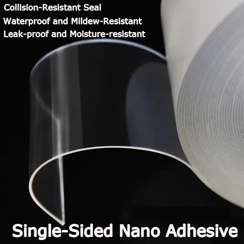 شريط لاصق قوي نانو من جانب واحد مع شريط حماية من السيليكون مضاد للتصادمات، صنبور شفاف ناعم وواسع وسميك #5