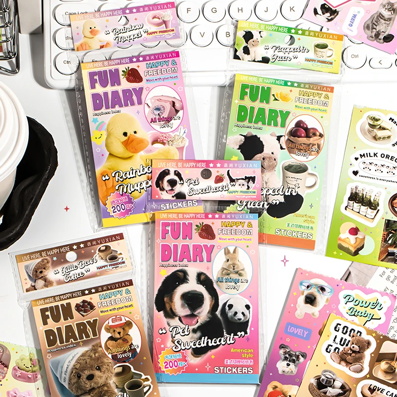 Mr. Paper,20pcs/book，Cute Pet Cat Dog Dessert Ins Style Theme Stickers, DIY Scrapbook Collage Magazine Diary Decoration Stickers