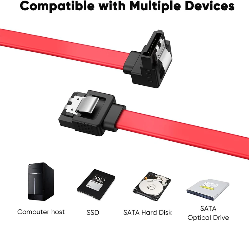 SATA III Cable 6Gbps Sata 3.0 Cord Angled Sata III Data Cable with Locking Latch for Sata 2.5'' SSD,3.5''HDD Drive