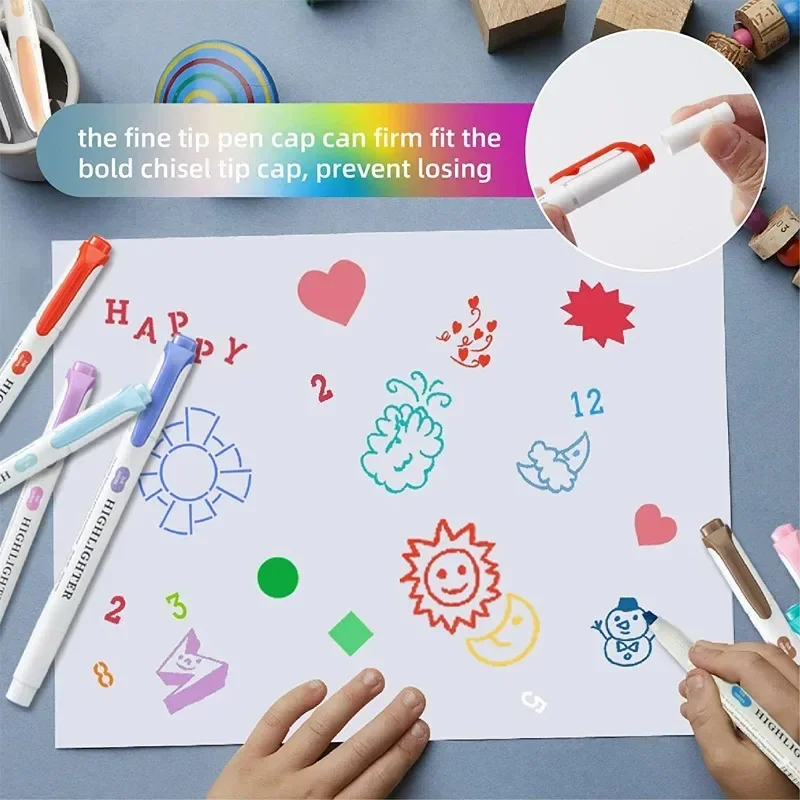 5/15/25 قطعة/المجموعة مزدوجة الرأس هيغليغتر أقلام الكتابة على الجدران علامات فسفورية الفن الملونة رسم علامات Kawaii القرطاسية