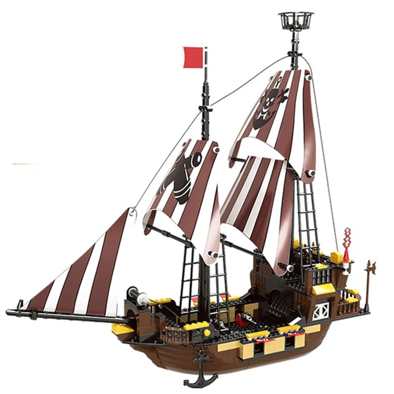 509Pcs Pirate Boat Ship Seaside Treasure Building Blocks Construction Bricks Sets Toys For Children Adult Boys Gift