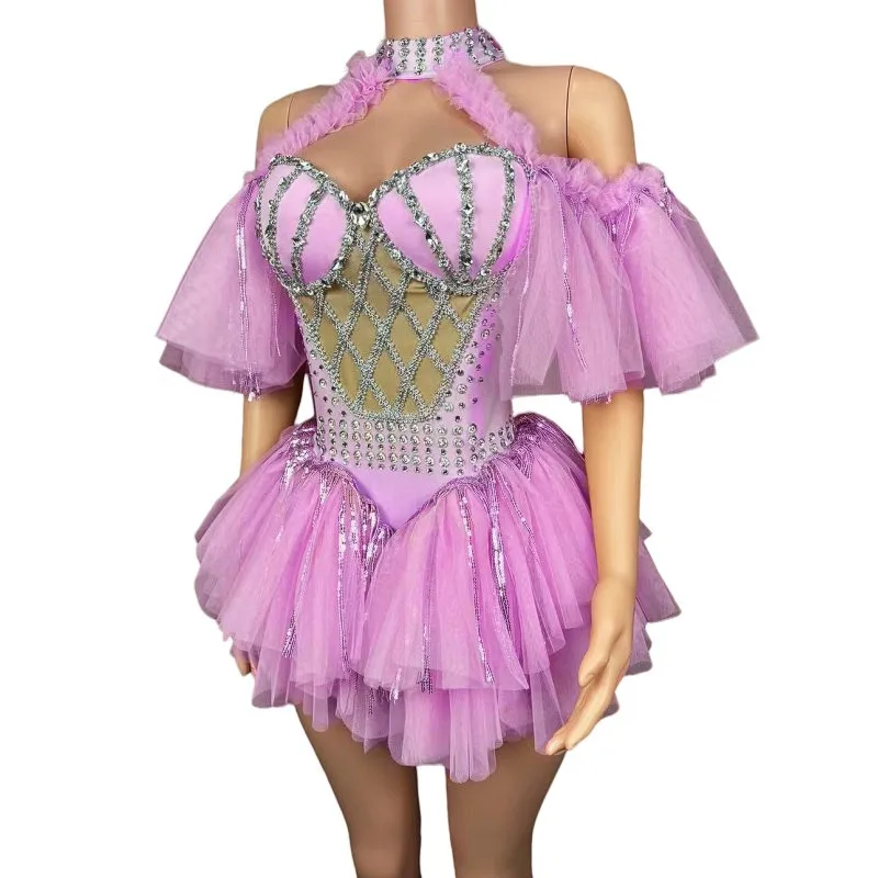 Moda femminile ballerino cantante gruppi strass abito corto costume da ballo festa di compleanno sera celebra outfit abbigliamento da palcoscenico