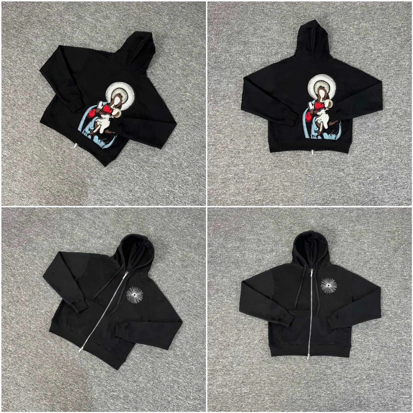 American Street Style Heavyweight Embroidered Pattern Open Cardigan Jacket Loose Casual Hoodie Sweatshirt for Men And Women