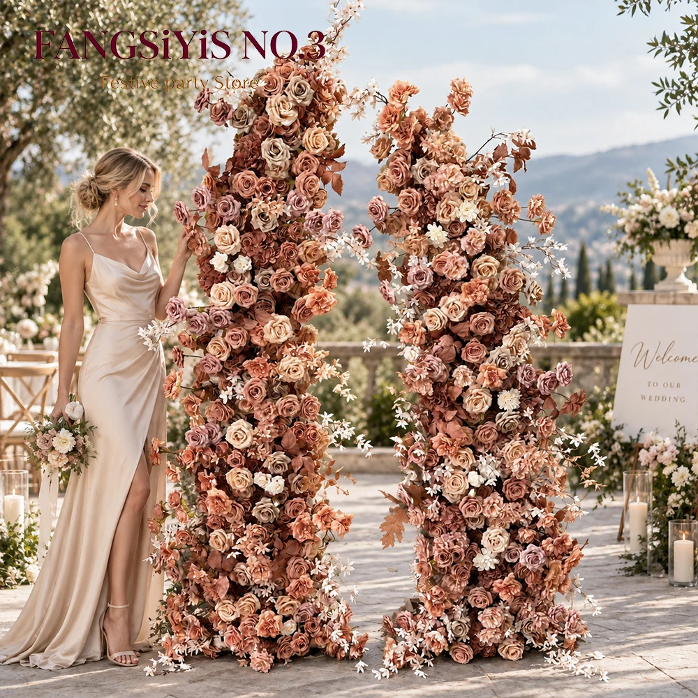 Luxury Dark Brown Pampas Rose Wedding Table Centerpiece & Arch Floral Arrangement for Wedding Backdrop Party Window Display
