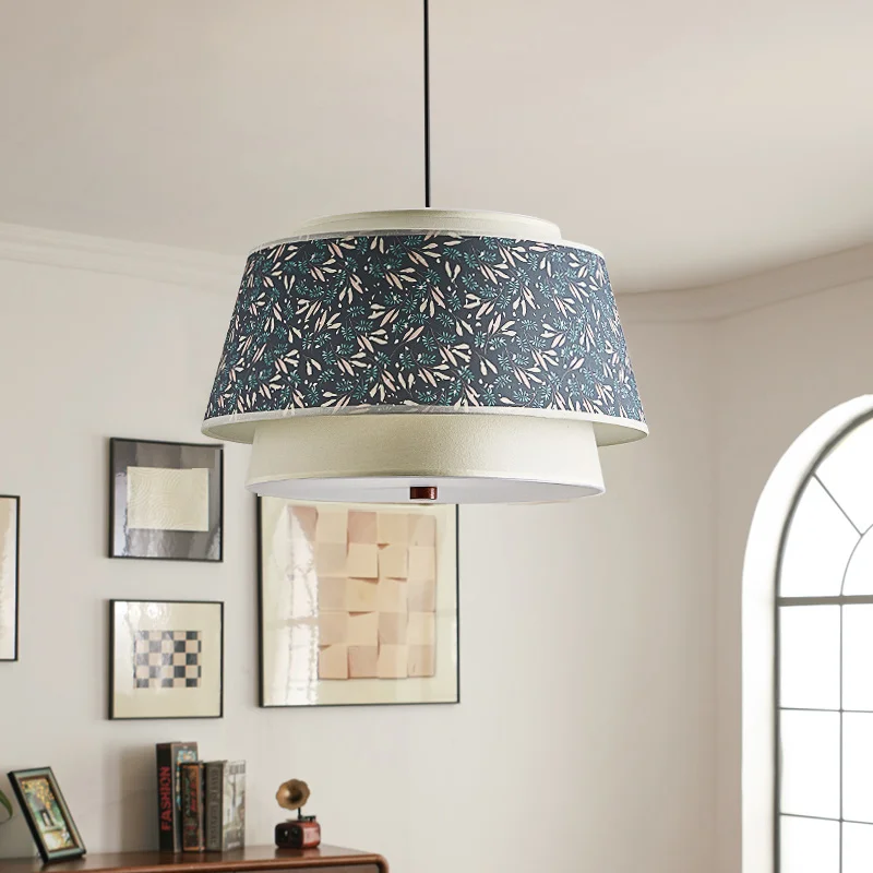 

Vintage Cloth Dining Room Pendant Lights Retro Fabric Restaurant Hotel Chandeliers Green Blue Art Hanging Light for Living Room