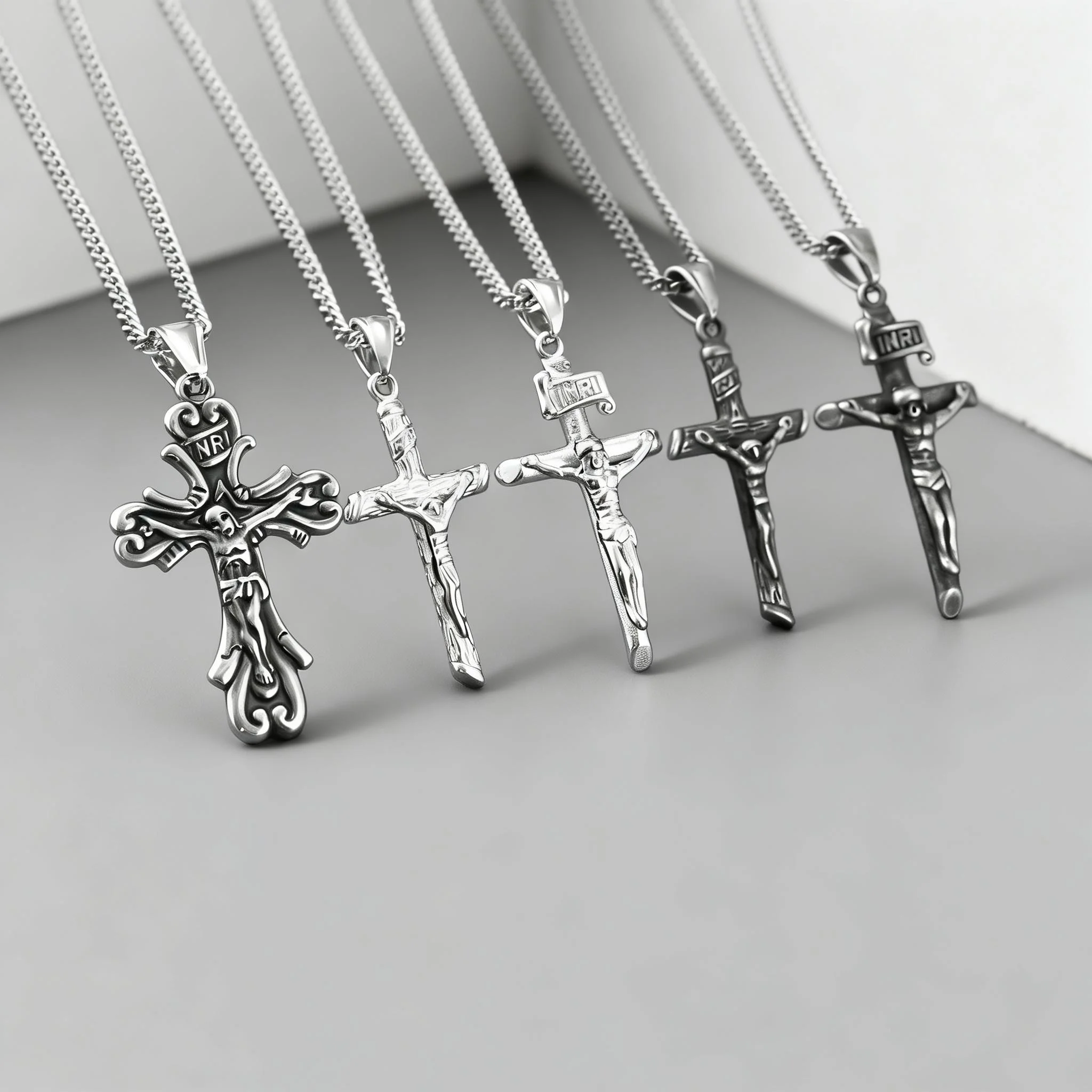 Stainless Steel Silver Jesus Cross Pendant, Catholic Exorcism Necklace Religious Jewelry Gift for Women Men