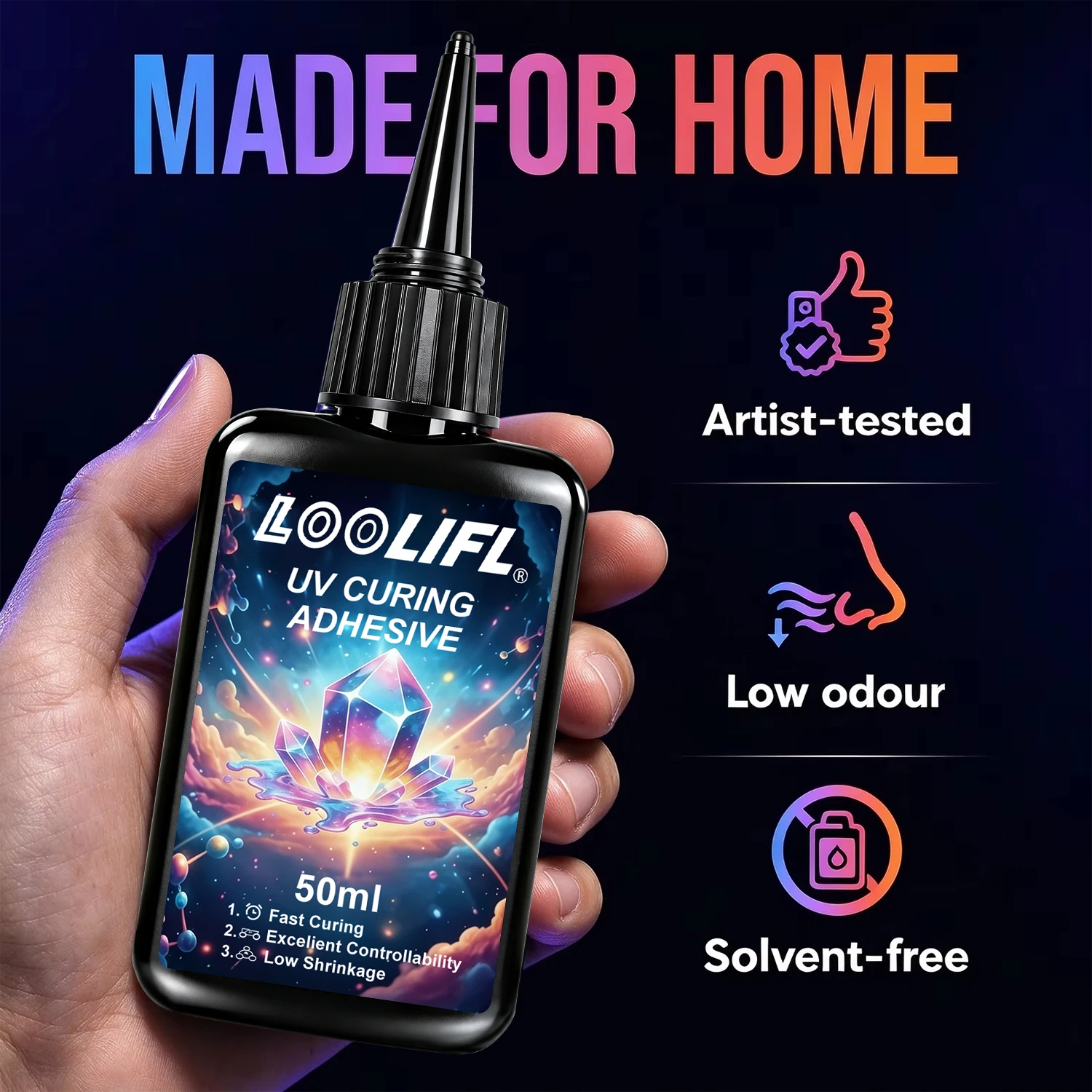 LOOLIFL 50ml UV Resin Traceless Glue High Transparency UV Fast Curing Glue Suitable For Glass Crystal Acrylic DIY Jewelry Repair