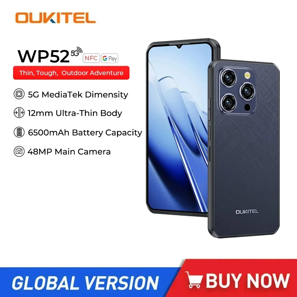 

NEW Oukitel WP52 Rugged 5G Smartphones 6.6Inch HD+ Octa Core 16GB+256GB Android 14 Mobile Phone 6500mAh 48MP NFC Global Version