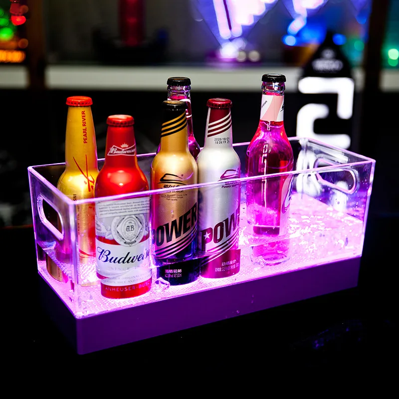 

Acrylic 12 pcs transparent led luminous ice bucket, bar custom cocktail trough beer bucket rectangular wine frame