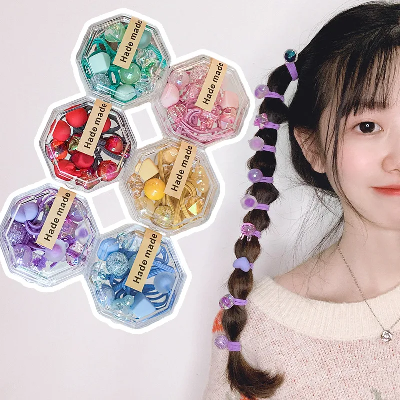 Hot Selling Kids Hair Elastics Set 1pcs High Elasticity Ponytail Holders Korean Colorful Rubber Bands in Box Wholesale