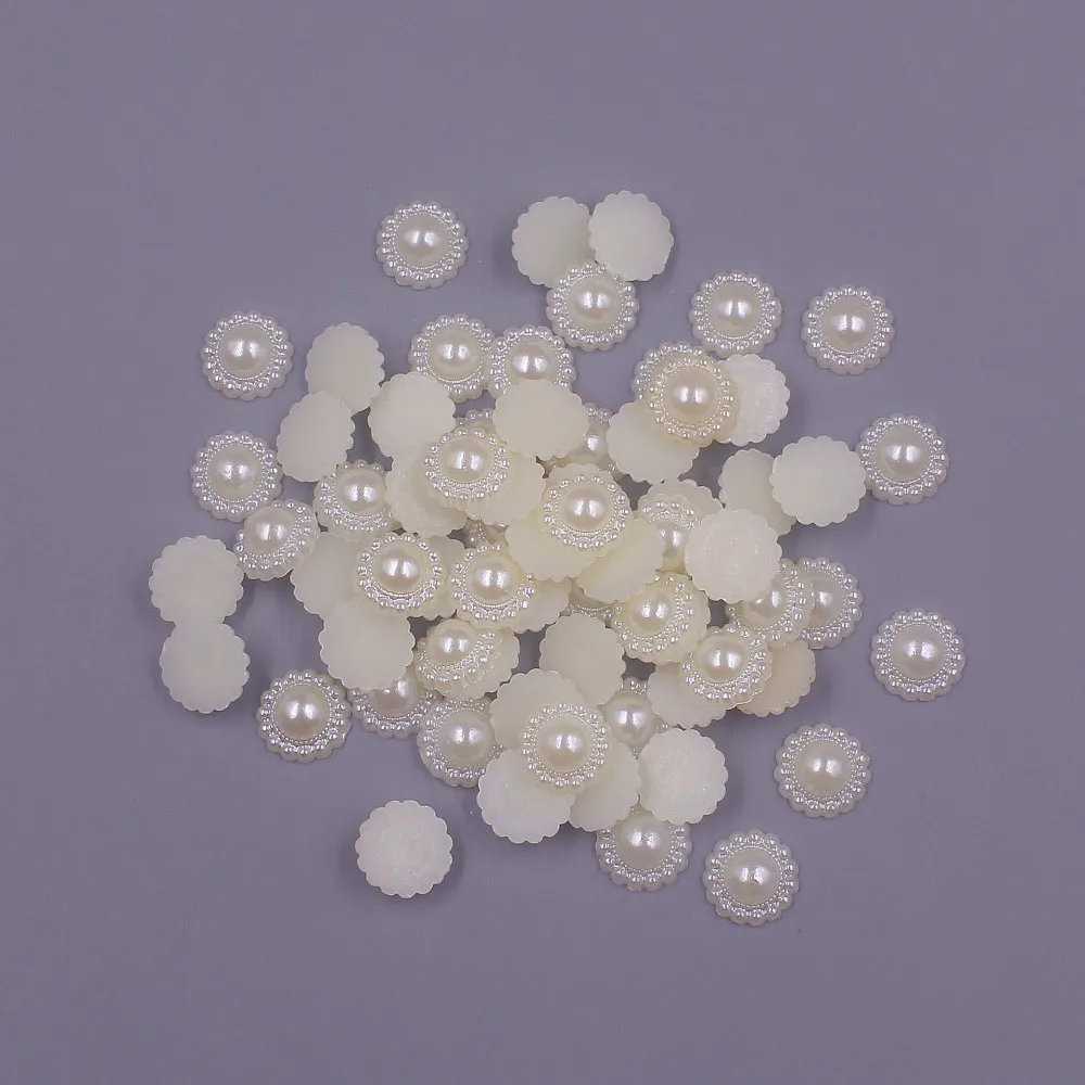 Bulk Wholesale White/Ivory Color Flower shape Flatback Pearl ABS beads for Art Scrapbooking Decoration Beads For Jewelry Making