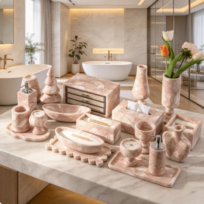 Shell Pink Marble Tray, Large Capacity Jewelry Dish & Bathroom Toiletry Box, Light Luxury Aroma Candle Holder Home Decor