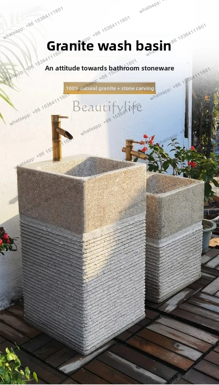Stone Wash Basin Outdoor Natural Stone Basin Freestanding Column Wash Basin Outdoor Integrated Sink