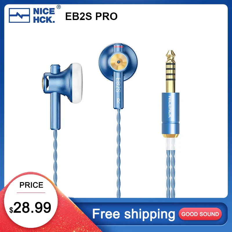 

NiceHCK EB2S PRO 3.5/4.4mm Balanced Plug Bass Vocal Music Earphone Flat-Head Earbud 15.4mm Dynamic HIFI Wired Microphone Headset