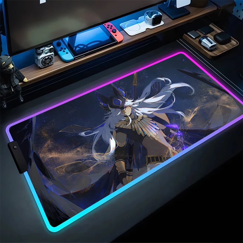 RGB Mouse Pad Cyno G-Genshin Impact Non-Slip Rubber Edge locking mousepads Game play mats notebook computer Home Decor coaster