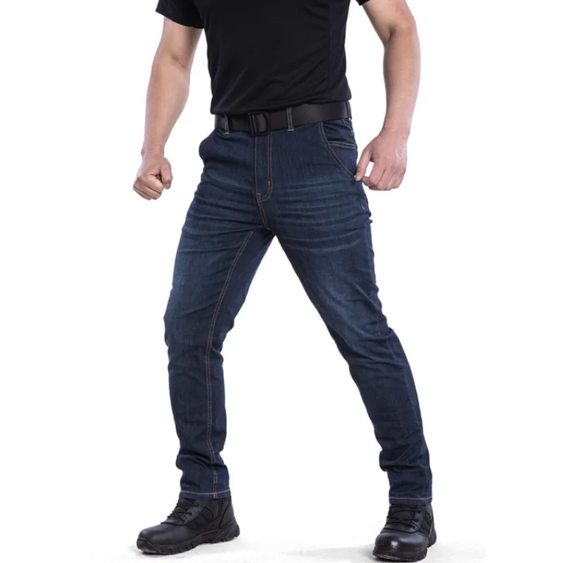 Men\'s Tactical Jeans Cargo Pants Summer Thin Elastic Multi Pockets Business Casual Work Trousers Outdoor Sports Denim Pants