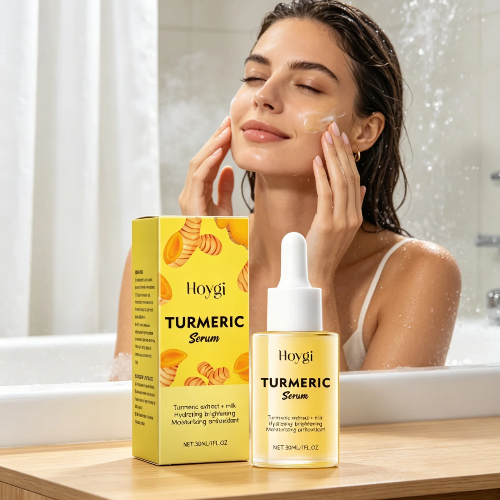 Hoygi Turmeric Serum Lock in Moisture Anti Dullness Rejuvenate Facial Skin Brightening Evens Skin Tone Gentle Face Essence Serum