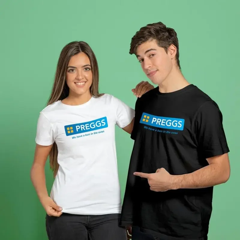 Couples Pregnant T Shirt Funny Greggs Preggs Parody Pregnancy Celebration