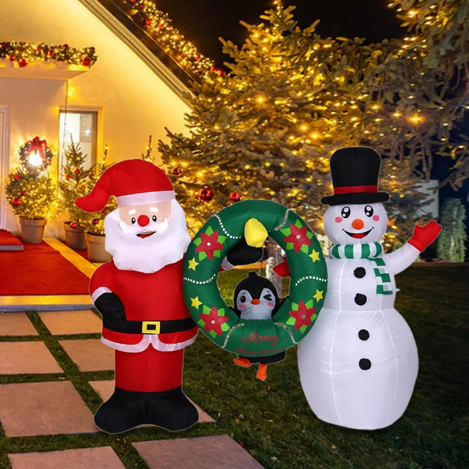 

Christmas Inflatables Decoration,Outdoor Light up Xmas Decoration Blow up Santa Penguins Snowman with Wreath for Holiday Lawn