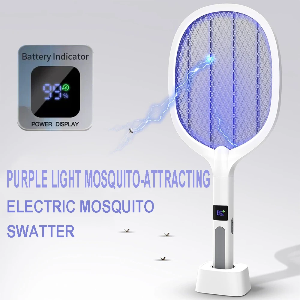 Electric Fly Swatter Insect Killer 4000V Type-C Rechargeable Detachable Handheld Automatic Tapping Mode Indoor Outdoor for Home
