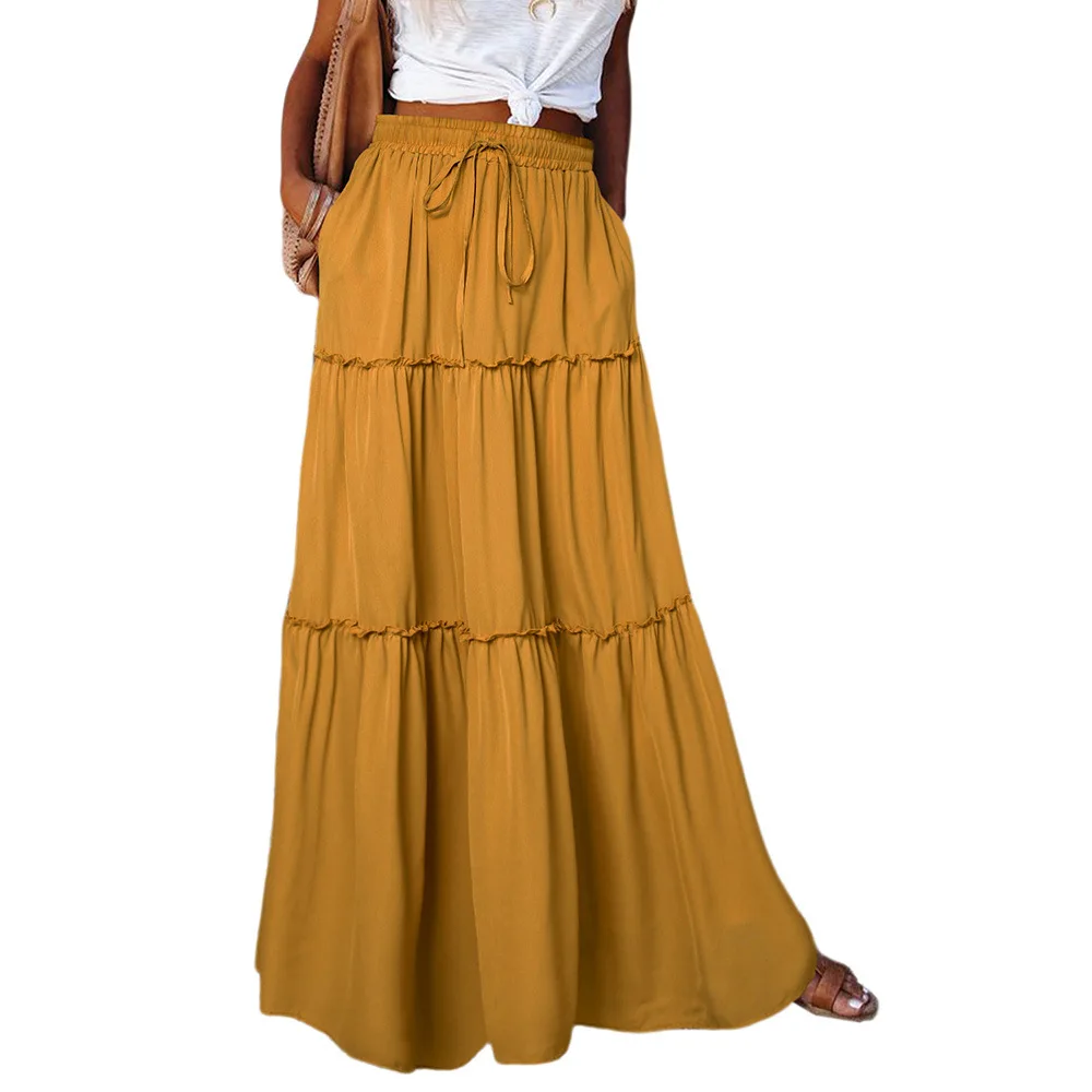 Summer Casual Faldas Loose Long Skirt Women Vintage Beach Ladies Saia Maxi Bohemian High Waist Skirts Woman Clothes Ethnic Style