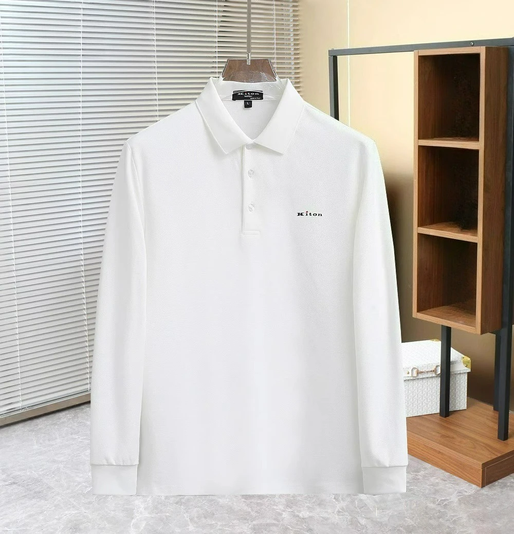 

Italian Kiton Autumn and Winter Men's Business Polo Shirt Casual Versatile Embroidered Letter Lapel Long Sleeve T-Shirt