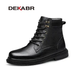 DEKABR New Fashion Comfortable Men Ankle Boots Genuine Leather Autumn Winter Warm Fur Plus Casual Black Boots Size 36-46