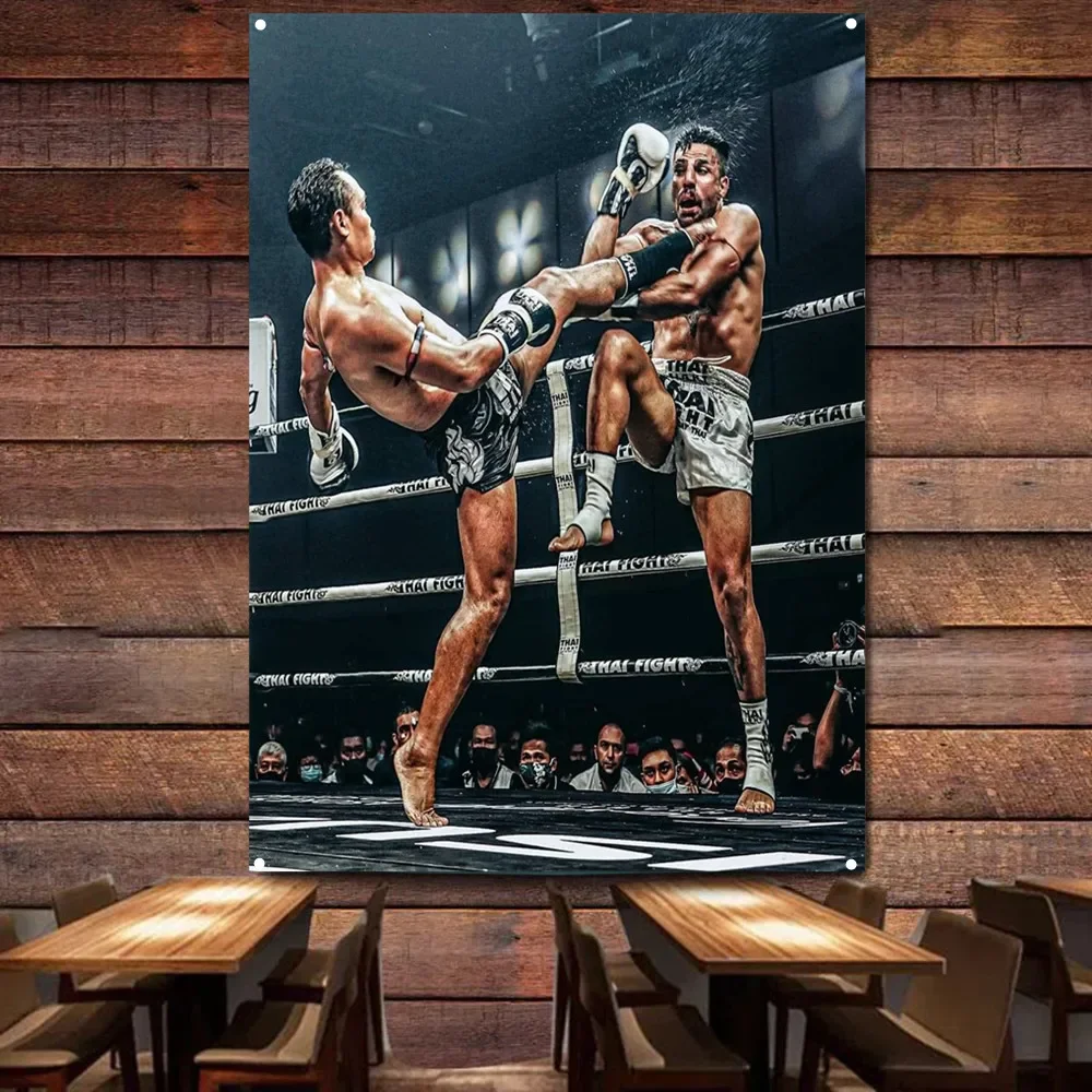 Vintage Boxing Fighting Posters and Prints Tapestry Wall Art Flag Painting Boxing Lover Gift for Gym Room Cuadros Home Decor A1