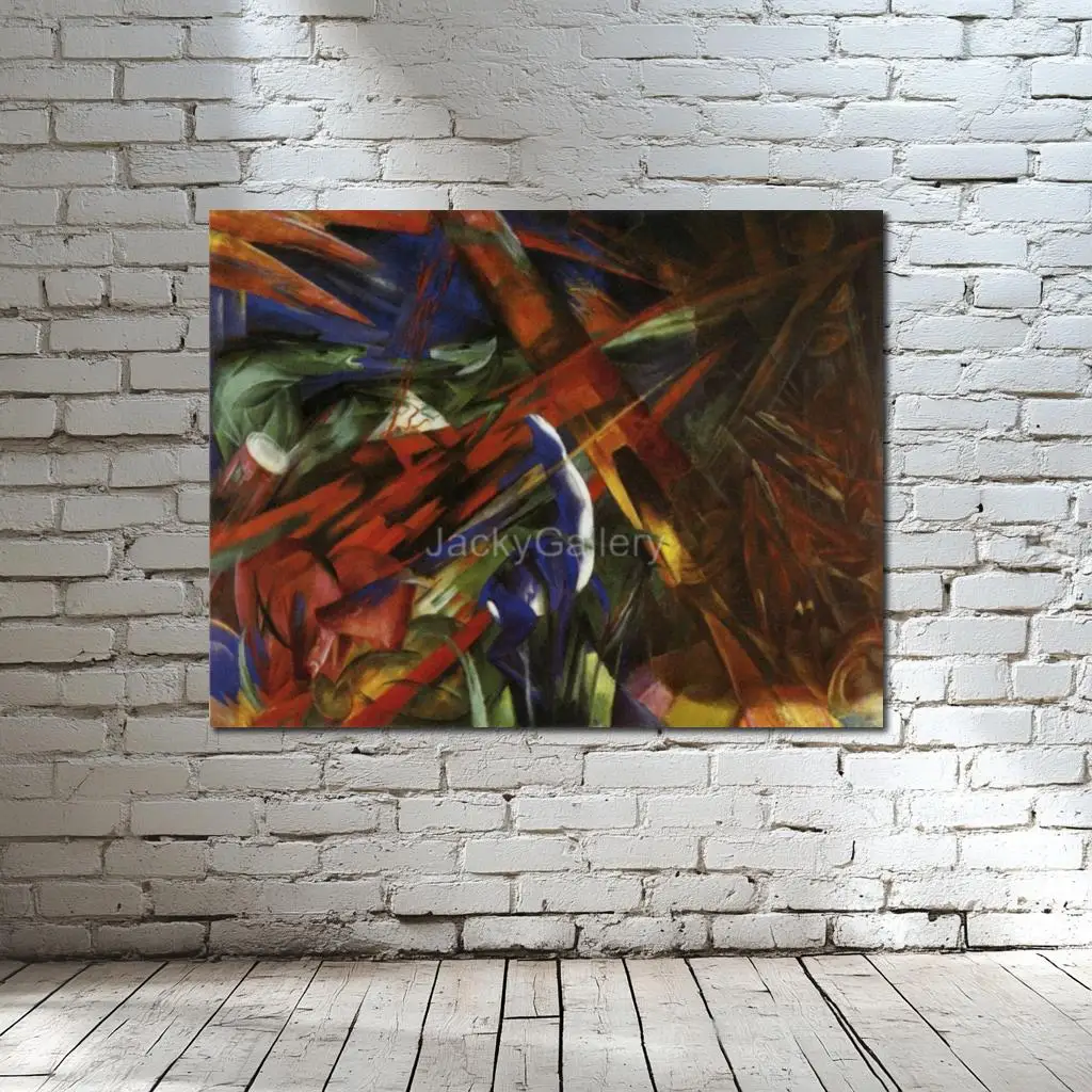Franz Marc Masterpiece Animal Destinies Expressionism Handmade Painting in Oils Canvas for Study Room Restaurant Wall Decor