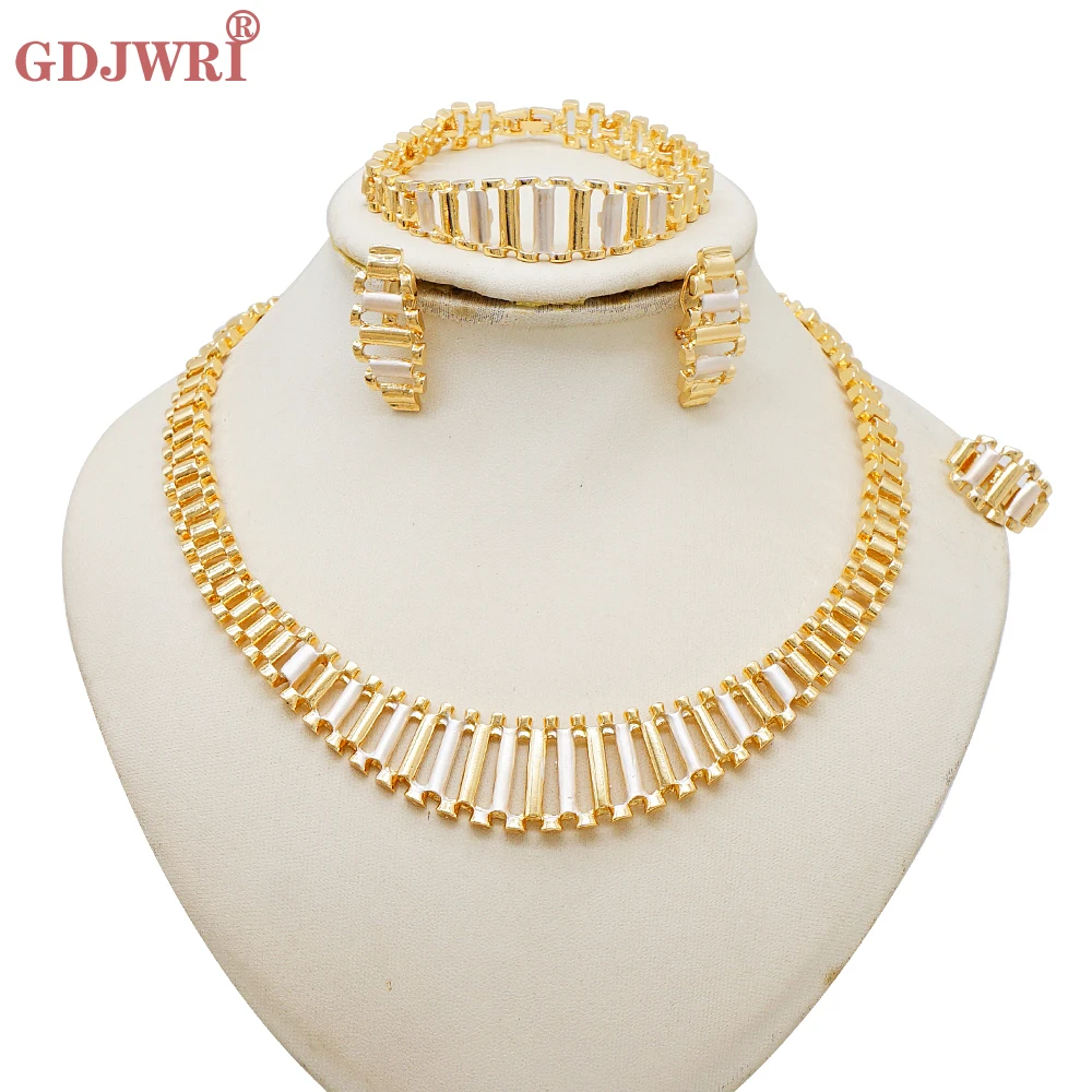 

Luxury Dubai Indian Necklace And Earrings Jewelry Sets For Women Ethiopian New Bridal Gold Color Ring Wedding Party Gifts